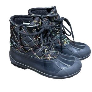 Sperry Girls Port Rainbow Quilt Duck Boots Waterproof Winter Snow Size: 1